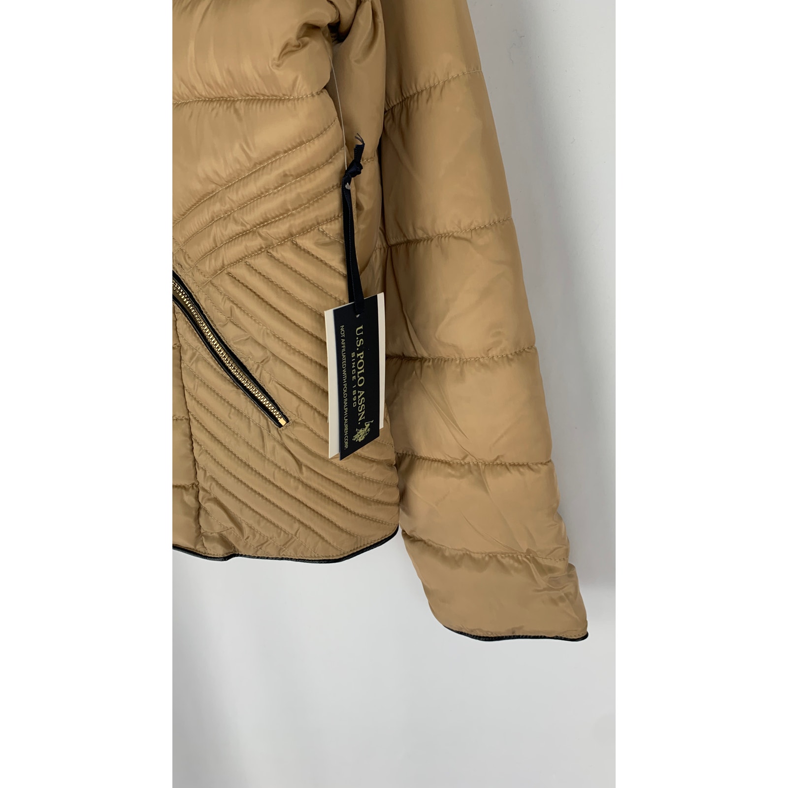 U.S. Polo Assn. Moto Puffer Jacket Faux Fur Collar Womens Size Xl Gold — image 4 of 8